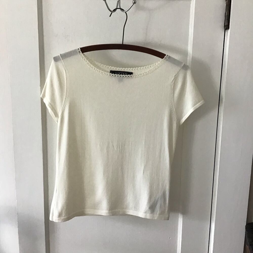 Vintage Kasper Cream knit Short Sleeve Top Small
